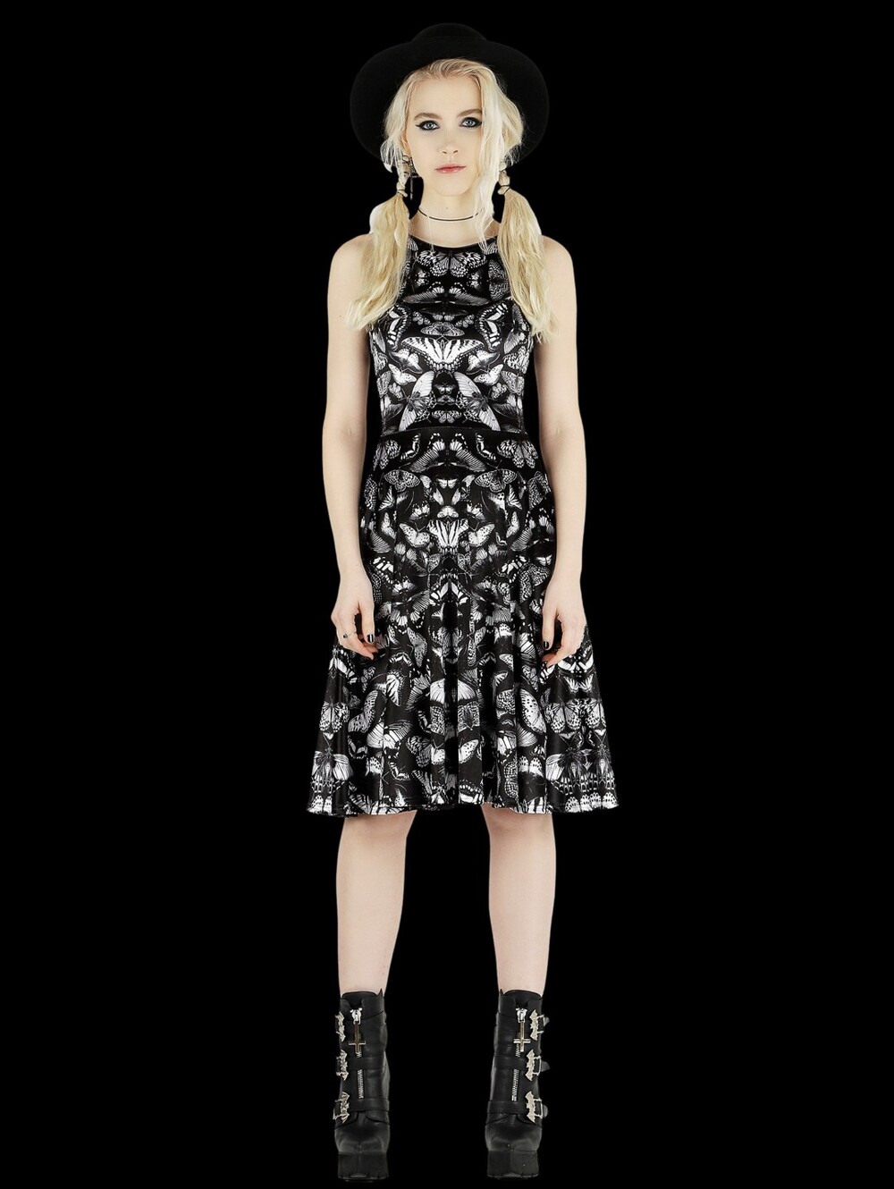 Blackmilk Dark Butterflies Velvet Princess Midi Dress